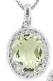 Green Amethyst And Diamond Necklace In Sterling Silver