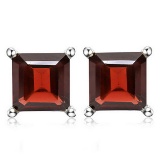 6mm Square Step Cut Garnet Stud Earrings In Sterling Silver