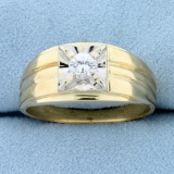 Men's Solitaire 1/3ct Diamond Ring In 14k Yellow And White Gold