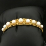 Vintage Akoya Pearl Bangle Bracelet In 18k Yellow Gold