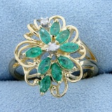 Natural Emerald And Diamond Ring In 14k Yellow Gold