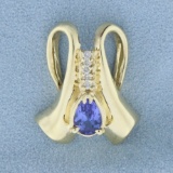 1ct Tanzanite And Diamond Pendant Or Slide In 14k Yellow Gold