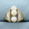 Akoya Pearl And Diamond Ring In 14k Yellow Gold