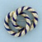 Italian-made Blue Enamel Swirl Diamond Pin In 18k Yellow And White Gold