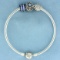 Pandora Bangle Bracelet With Three Charms Including Disney Ariel's Shell And Cinderella's Wish In St