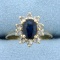 Natural Sapphire And Champagne Diamond Ring In 14k Yellow Gold