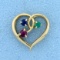 Emerald, Ruby, And Sapphire Heart Pendant In 14k Yellow Gold