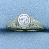 Filigree Edwardian Solitaire .4ct Diamond Ring In 14k Yellow Gold