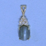 2.5ct Cat's Eye And Diamond Pendant In 14k Yellow Gold