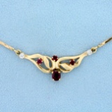 Italian-made Ruby And Diamond Necklace In 14k Yellow Gold