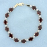 Garnet And Diamond Line Bracelet In 10k Yellow Gold