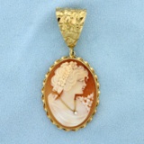 Italian-made Cameo Diamond Pendant In 14k Yellow Gold