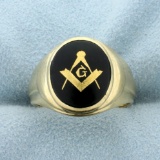Masonic Onyx Ring In 14k Yellow Gold