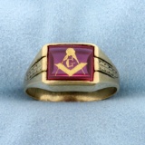 3ct Ruby Masonic Ring In 14k Yellow Gold