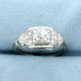 Vintage 1/2 Tw Old European Cut Diamond Engagement Ring In 18k White Gold