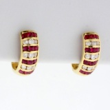 1/2ct Tw Ruby And Diamond Earrings In 14k Yellow Gold