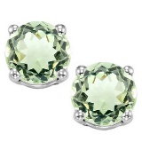 8mm Large Green Amethyst Stud Earrings In Sterling Silver