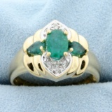 Natural Emerald And Diamond Ring In 14k Yellow Gold