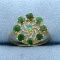 1ctw Jade And Emerald Pinwheel Target Ring In 14k Yellow Gold