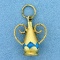 Vintage Persian Turquoise Water Or Wine Pitcher Charm Or Pendant In 18k Yellow Gold