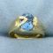 Unique Designer 3ct Swiss Blue Topaz Ring In 18k Yellow Gold