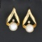 Cultured Pearl And Diamond Drop Earrings In 14k Yellow Gold