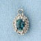 Green Topaz And Diamond Pendant In 14k White Gold