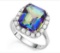 Huge 6.2ct Ocean Mystic Topaz & White Topaz Halo Statement Ring In Sterling Silver