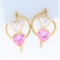 Morganite And Cz Hoop Earrings In 14k Yellow Gold