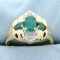 Natural Emerald And Diamond Ring In 14k Yellow Gold