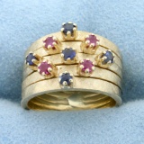 Sapphire And Ruby Ring Stack In 14k Yellow Gold