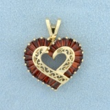 2ct Tw Baguette Garnet Heart Pendant In 14k Yellow Gold