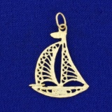 Diamond Cut Sailboat Pendant Or Charm In 14k Yellow Gold