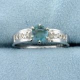 Green Sapphire And Diamond Ring In 14k White Gold