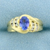 1ct Tanzanite And Diamond Ring In 14k Yellow Gold