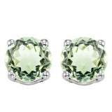 6mm Green Amethyst Stud Earrings In Sterling Silver