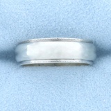 Beaded Edge Wedding Band Ring In 14k White Gold