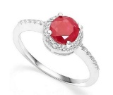 1.1ct Ruby & Diamond Halo Ring In Sterling Silver