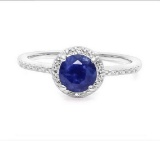 1.1ct Sapphire & Diamond Halo Ring In Sterling Silver