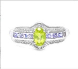 Peridot, Tanzanite, & Diamond Ring In Sterling Silver