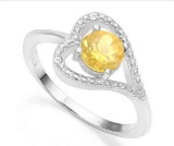 Citrine & Diamond Heart Ring In Sterling Silver