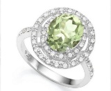 Huge Double Halo Green Amethyst And White Sapphire Statement Ring In Sterling Silver