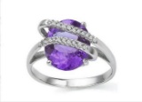 Huge 3.2ct Amethyst & Diamond Ring In Sterling Silver