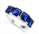 Large Sapphire Line Stack Ring In Sterling Silver