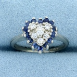 Sapphire And Diamond Heart Ring In 14k White Gold