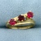 Three-stone Ruby And Pink Sapphire Ring In 14k Yellow Gold