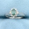 Green Topaz And Diamond Flower Design Ring In 10k White Gold