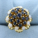 Sapphire And Opal Flower Design Ring In 14k Yellow Gold