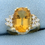 6ct Oval Citrine And Diamond Ring In 14k Yellow Gold