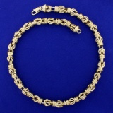 Heavy Designer Elongated Byzantine Link Chain Necklace In 14k Yellow Gold